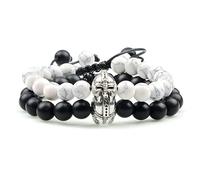 CWZZWS Bracciale di perle di lava Onyx Tiger Eye Stone Crown Charm Braccialetti per uomini Donne Friend Wristband