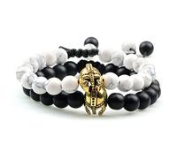 CWZZWS Bracciale di perle di lava Onyx Tiger Eye Stone Crown Charm Braccialetti per uomini Donne Friend Wristband