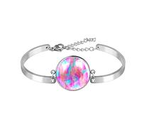 CWZZWS Bracciale Gioielli, Braccialetti da Donna, Regali per Le Sue Donne, Moglie, Mamma, Fiori Rosa, Foglie Verdi