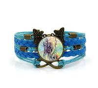 CWZZWS Bracciale Intrecciato da Uomo, Corda Blu, Elefante Africano, Madre Animale, Bracciale in Pietre Preziose del Tempo Multistrato Intrecciato A Mano Combinazione di Gioielli in Vetro Moda Donna