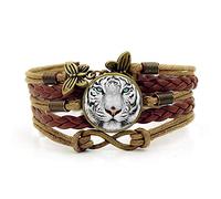 CWZZWS Bracciale Intrecciato da Uomo,Corda Marrone Tigre Animale Bianco,Bracciale con Pietre Preziose Tempo Multistrato Intrecciato A Mano Combinazione di Gioielli Gioielli da Donna Gioielli in Stile