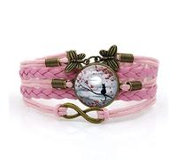 CWZZWS Bracciale Intrecciato da Uomo, Corda Rosa, Fiore di Luna, Animale Gatto Nero, Bracciale con Pietre Preziose del Tempo Multistrato Intrecciato A Mano Combinazione di Gioielli in Vetro Moda