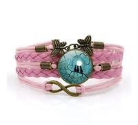 CWZZWS Bracciale Intrecciato da Uomo,Corda Rosa Luna Blu Gatto Animale,Bracciale con Pietre Preziose Tempo Multistrato Intrecciato A Mano Combinazione di Gioielli Gioielli da Donna Gioielli in Stile