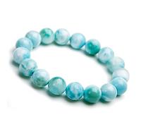 CWZZWS Bracciale naturale di gemma Larimar genuina naturale | 12 mm perle allungate | Modificabile per donne e uomini | Regalo di gioielli fatto a mano