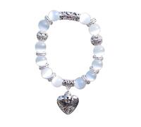 CWZZWS Braccialetti di perline di gioielli in perline, perle di pietra per occhiali da gatto bianco naturale Bracciale in perline, braccialetti a pendente a campana del cuore, bracciale elastico