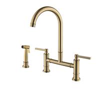 CWZZWS Cucina Spazzolato Bridge Oro Rubinetto da Cucina con Bidet in Ottone Cucina 3 Fori 2 Manico al lavello Cucina Rubinetto Cucina Lavare i rubinetti