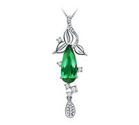 CWZZWS Donne 2,15 CT La Collana in tormalina a Forma di Pera Collana a Sospensione Verde 18K Oro Bianco