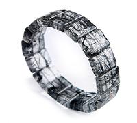 CWZZWS Genuino nero rutilato naturale nera rettangolo cristallino bracciale femminile uomini