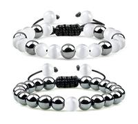 CWZZWS Gioielli 2 Pezzi Ematite Occhio di Tigre Perline bracciali Fatti a Mano Regolabili Uomo Protezione della Salute Pietre energetiche Coppia Braccialetti a Distanza Gioielli per Ragazze