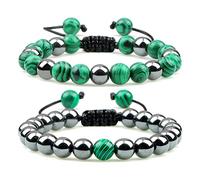 CWZZWS Gioielli 2 Pezzi Ematite Occhio di Tigre Perline bracciali Fatti a Mano Regolabili Uomo Protezione della Salute Pietre energetiche Coppia Braccialetti a Distanza Gioielli per Ragazze