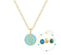 CWZZWS Gioielli 3 Pezzi Set di Gioielli da Sposa in 925 per Donna - Set di bracciali e Orecchini con Collana con Ciondolo Rotondo Turchese, per Catene da Donna e Ragazze, Set di Gioielli con