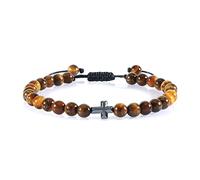 CWZZWS Gioielli 6mm Bracciale con Perline Nere Croce di Ematite Uomo Occhio di Tigre Braccialetti con Fili Fatti a Mano in Pietra Naturale Braccialetti energetici Gioielli per Ragazze