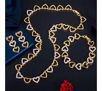 CWZZWS Gioielli Belle Donne Festa di Fidanzamento a Forma di Cuore Collana Orecchino Bracciale 3 Pezzi Set di Gioielli con Zirconi Cubici per Il Matrimonio
