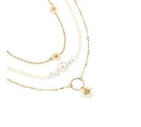 CWZZWS Gioielli da Donna Accessori per Ragazze Collana di Fiori di Perle Imitazione multilivello per Donna, Set di bracciali con Collana di Perle di Fiori affascinanti in Argento Sterling 925 -