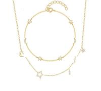 CWZZWS Gioielli da Sposa Set di Gioielli da Sposa per Donna - Set di bracciali con Collana e zirconi con Stella di Luna in 925, Elegante Accessorio di Gioielli da Sposa per Gioielli per Ragazze