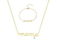 CWZZWS Gioielli parure di Gioielli in Argento 925 da Donna - Ciondolo con Lettere Collana e Bracciale Mamma con zirconi, Bracciale e Collana per Bambina Gioielli Fatti a Mano