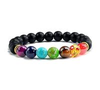CWZZWS Gioielli Pietra Naturale Occhio di Tigre 7 Chakra Bracciali e Braccialetti Yoga Equilibrio Perline Preghiera Bracciale Elastico da Uomo Gioielli per Ragazze