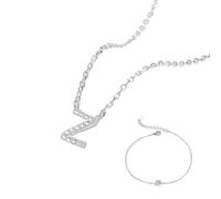 CWZZWS Gioielli Set di Gioielli da Donna in 925 - Ciondolo in Argento 925 con Lettera maiuscola z Set Regolabile di bracciali, Set di Gioielli da Donna con Gancio Pendenti con zircone per Ragazze
