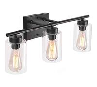 CWZZWS Lampada Black 3 Light Industrial Vintage Vintage Vintage con Vetro a Schermo in Vetro Trasparente per scrivania del Bagno in Camera da Letto Lampada