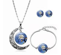 CWZZWS Lunghe Collane con Ciondolo per Donna,Luminoso Rotondo Luna Zucca Grande Albero Pianta, Luna Rotante Bracciale Orecchino a Bottone Completo Collana Europea e Americana Gioielli Ciondolo in