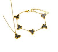 CWZZWS Nuovo 1/2 4 Pezzi Braccialetto a Farfalla in Acciaio Inossidabile Placcato Oro 18 carati Elegante Decorazione a Mano Collana Gioielli Regali Moda Accessori alla Moda Regalo Creativo per Donne