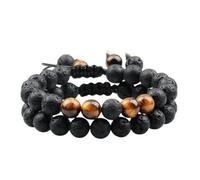 CWZZWS Nuovo 2 Pezzi/Set Coppia Distanza Braccialetto di Perline 8 mm Pietra Naturale Occhio di Tigre bracciali di Lava Nera Gioielli di Preghiera Moda Accessori alla Moda Regalo Creativo per Donne e