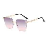 CWZZWS Nuovo 2025 Big Cat's Eye Occhiali Da Sole Donne di Lusso Occhiali Da Sole Femminile Moda Senza Cornice Grigio Guida Shades UV400, Grigio e rosa., Taglia unica