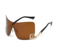 CWZZWS Nuovo 2025 Oversize Rimless Occhiali Da Sole Donne Uomini Vintage Punk Occhiali Da Sole Un Pezzo Occhiali, Marrone, Taglia unica