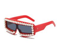 CWZZWS Occhiali da Sole con Perle Monopezzo a sommità Piatta Occhiali da Sole retrò Oversize da Uomo Occhiali Irregolari da Donna