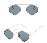 CWZZWS Occhiali da sole da donna in metallo retrò a doppio raggio selvaggio occhiali poligonali oceanici, 3-oro-grigio, Taglia unica