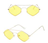 CWZZWS Occhiali da sole da donna in metallo retrò a doppio raggio selvaggio occhiali poligonali oceanici, 7-oro-giallo, Taglia unica