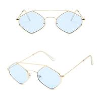 CWZZWS Occhiali da sole da donna in metallo retrò a doppio raggio selvaggio occhiali poligonali oceanici, 4-oro-blu, Taglia unica