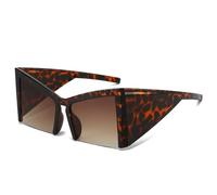 CWZZWS Oversize Cat's Eye Donne Occhiali Da Sole Retro Gambe Larghe Eyewear Uomini Semi-Rimless Gradiente Occhiali Da Sole UV400, Gradiente di tè leopardo, Taglia unica