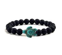 CWZZWS Perline di Tartaruga Marina da Spiaggia Estiva per Uomo Braccialetti Elastici in Pietra Naturale lavica Nera