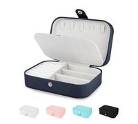 CWZZWS portagioie da Viaggio per Gioielli, portagioie Portatile a Doppio Strato in Pelle pu, Dimensioni 6,3 * 4,3 * 2 Pollici, per Orecchini, Anelli, collane, bracciali, Orologi da Polso (Blu Scuro)