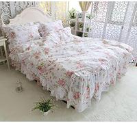 CWZZWS Ruffles Floral Princess - Set di biancheria da letto da 4 pezzi con copripiumino e mantovana giroletto con fiori colorati, per tutte le stagioni, set di biancheria da letto da 1,2 m, 3 pezzi