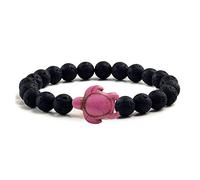 CWZZWS Summer Beach Sea Turtle Perle Bracciale per uomini Braccioli elastici in pietra di lava nera
