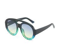 CWZZWS Vintage Doppio Ponti Donne Occhiali Da Sole Rotondi Moda Modello Gradiente Sfumature UV400 Uomini di Tendenza Punk Occhiali Da Sole, Motivo Blu Giallo, Taglia unica