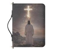 Cxdvotvy Custodia in pelle PU per uomini e donne con stampa di preti incrociati, impermeabile, leggera, custodia per il trasporto di libri con tracolla regolabile, borsa portatile per la bibbia borsa