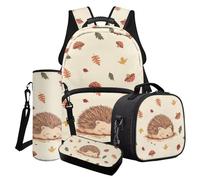 Cxdvotvy Set di 4 zaini per la scuola, per ragazzi e ragazze, con zainetto, portapranzo, portaborraccia, portabottiglie per l'asilo e la scuola elementare, Fungo riccio beige, Set di zaini per la