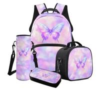 Cxdvotvy Set di zaini per la scuola con stampa di farfalle, zaino leggero per il pranzo, per asilo, elementare, scuola media, Tie-Dye farfalla rosa, Set di zaini per la scuola