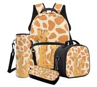 Cxdvotvy Set di zaino per la scuola con stampa animalier, zaino e borsa per il pranzo, per ragazze e ragazzi, materiale scolastico, Stampa giraffa gialla, Set di zaini per la scuola