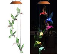 CXFF - Campanelli a vento a energia solare a LED con colibrì, impermeabile, cambia colore della luce, sei campanelli a vento a forma di colibrì, per casa, feste, decorazione da giardino notturno