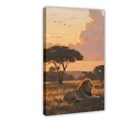 CXGFEFFG Stampa artistica da parete con leone all'alba della savana (30 x 45 cm)