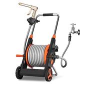 CXGFRGH Raccolta Tubi, Carrello avvolgitubo Pieghevole da Giardino, Carrello da Giardino Mobile con Ruote, con ugello spruzzatore e Tubo Flessibile da 50 m/164 Piedi da 1/2''