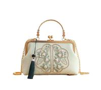 CXHasmotic Borsa a mano con ricamo di perle for borsa a tracolla da donna | Borsa rigida con ricamo floreale orientale, catena dorata staccabile for la cena