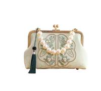 CXHasmotic Borsa a mano con ricamo di perle for borsa a tracolla da donna | Borsa rigida con ricamo floreale orientale, catena dorata staccabile for la cena