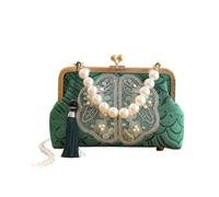 CXHasmotic Borsa a mano con ricamo di perle for borsa a tracolla da donna | Borsa rigida con ricamo floreale orientale, catena dorata staccabile for la cena