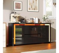 CXHLXYR Credenza nera lucida, credenza nera laccata, 4 porte, 2 cassetti con LED, credenze basse, mobili di stoccaggio cassettiera con cassetto per cucina, corridoio, soggiorno, ingresso(4 porte, 2
