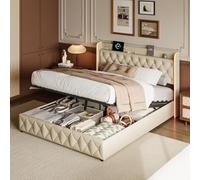 CXHLXYR Letto 160 x 200 con rete LED e USB, letto matrimoniale con cassaforte, letto matrimoniale imbottito, telaio letto imbottito con testata, letto matrimoniale imbottito in velluto, senza